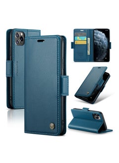 Buy Flip Wallet Case For Apple iPhone 11 Pro Max, [RFID Blocking] PU Leather Wallet Flip Folio Case with Card Holder Kickstand Shockproof Phone Cover (Blue) in UAE