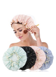 اشتري Shower Caps 4 Pieces Shower Caps For Women Double Layer Shower Cap Elastic Reusable Bathing Hair Cap Environmental Protection Hair Bath Caps Adult Bathing Cap Bath Hair Cover في الامارات