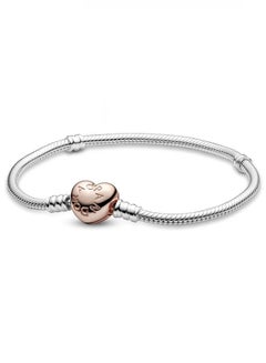 Buy Pandora Moments Women's Rose Gold-Plated and Sterling Silver Heart Clasp Snake Chain Bracelet for Charms in UAE