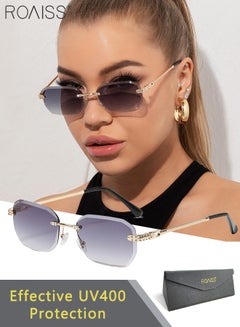 Buy Women's Rectangular Rimless Sunglasses, UV400 Protection Sun Glasses with Metal Frame and Gradient Grey Lens, Fashion Anti-glare Sun Shades for Women with Glasses Case, 56mm in UAE