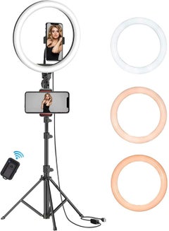 اشتري 10 Inch Selfie Ring Light with Tripod Stand Dimmable Led Camera Ring Light and Phone Holder for Live Stream Makeup YouTube Video Compatible with iPhone Android Remote في الامارات
