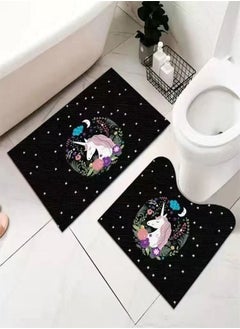 اشتري 2 Pieces Modern Style Unicorn Print Design Luxury Water Absorbent Non-slip Bath Mat في الامارات