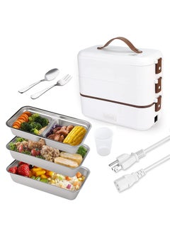 Buy Self Cooking Electric Lunch Box, Portable Food Warmer for On-the-Go, 3 Layers 800ML Slow Cooker Heated Lunch Box for Home Office Travel Cook Food (White) in UAE