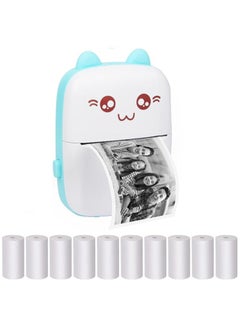 Buy Mini Portable Thermal Printer with 6 Roll Paper Blue/White in UAE