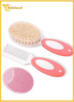 Buy 3 Pcs Soft Bristles Baby Hair Brush, Plastic Hair Comb Set for Newborn, Non-Scratch Rounded Teeth Comb, Ideal for Exfoliate and Massage (Pink) ﻿ in Saudi Arabia