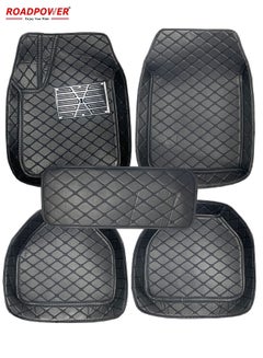 اشتري Car Floor Mats Luxury Faux Leather Automotive Floor Mats All Weather Is Universal 5 Pieces Black في الامارات