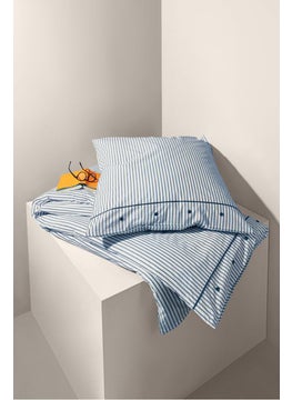 اشتري Single Stripe Cotton Duvet Set 140 x 200 cm, White/Navy في الامارات