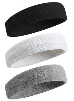 Buy Sports Headband for Men & Women - Moisture Wicking Athletic Cotton Terry Cloth Sweatband for Tennis, Basketball, Running, Gym, Working Out（3 Pack） in UAE