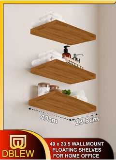 Buy Set Of 3 Pcs Floating Wall Mounted Wooden Shelves For Kitchen Over Toilet Bathroom Bedroom Living Room Farmhouse Decoration Layer Shelf With Invisible Brackets Hanging Wood Storage Organizer Racks 40 in UAE