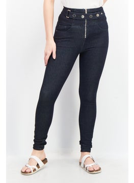 Buy Women Slim Fit Washed Stretchable Belted Jeans, Blue in Saudi Arabia