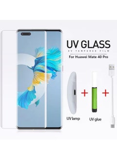 Buy Huawei Mate 40 Pro UV Screen Protector 6D Tempered Glass 9H Adhesive Nano Liquid UV Glue Full Coverage Clear in UAE