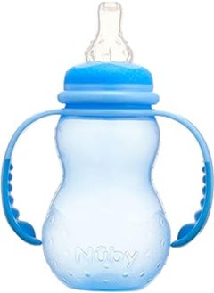 Buy Nuby 1092-blue feeding bottle with variable flow nipple and handle, blue - 210 ml in Egypt