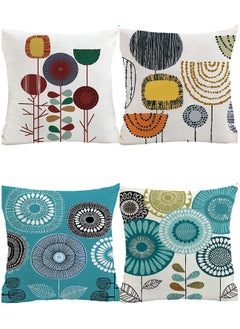 Buy 4 Pack Cushion Covers, Bohemian Style Colourful Flowers Pattern Decorative Throw Pillow Covers for Couch Bedroom Outdoor Home Office Car Decor 45x45cm in UAE