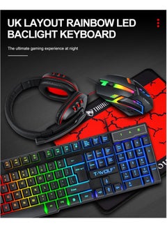 Buy 4Pcs Gaming Devices Set 104 Keys LED Backlit Gaming Keyboard 1200DPI Mouse 3.5mm Wired 50mm Driver Headset Anti-slip Mouse Pad Combo in UAE