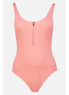 Buy Women One Piece Padded Plain Swimwear, Pink in UAE