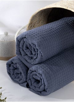 اشتري Spa Waffle Terry Reversible Bath Sheet, Midnight Blue – 500 GSM, 85x165 cm في الامارات