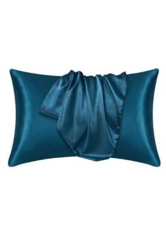 Buy 2 Pieces Pillowcases Silky Satin pillow cover set Hair Skin, Yale Blue Color. in UAE