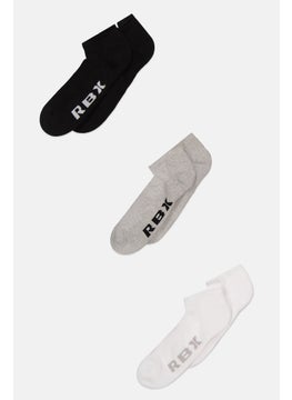 Buy Men 3 Pairs Brand Logo Ankle Sports Socks, White/Black/Grey in UAE