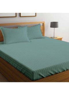 Buy Tulip (Sea Green) King Size Fitted Sheet with 1 cm Satin Stripe (180 x 210 + 30 Cm-Set of 1 Pc) 100% Cotton, Soft and Luxurious Hotel Quality Bed linen-300 TC in UAE