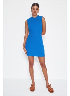 اشتري Blue Fitted Crew Neck Mini Ribbed Flexible Knitted Dress TWOSS22EL2819 في مصر