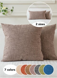 Buy Set of 2 Coffee Linen Cushion Cover Decorative Throw Pillow Covers Farmhouse Pillow Covers with Cross for Couch Sofa Bed Living Room Home Decor in UAE