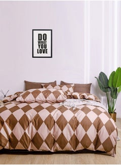 اشتري Rhombs Design Brown Color Without Filler Queen/Double size Bedding Set Includes 1xDuvet Cover 200x230cm, 1xFlat Sheet 230x250cm, 4xPillow Cases 50x75cm في الامارات