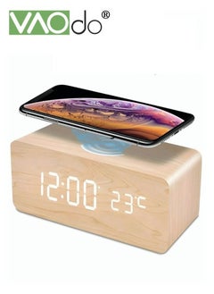 Buy LED Alarm Clock Can be Timed Electronic Alarm Clock HD Mirror Display With Temperature Display Wireless Charging Wooden Alarm Clock Brown in UAE