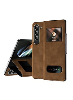 Buy For Samsung Galaxy Z Fold 5 Magnetic Flip Folding Case, Open Window Design, Premium Luxury Business Nappa Leather, Hidden Stand Full Body Hinge Protection Ultra-thin Case (Z Fold 5 Brown) in UAE