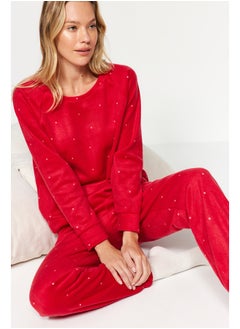 Buy Red Velvet Knitted Tshirt-Pants Pajamas Set THMAW24PT00032 in Egypt