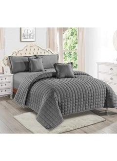 اشتري 4-Piece Quilted Compressed Comforter Set Microfiber Grey Single 160x210cm في الامارات