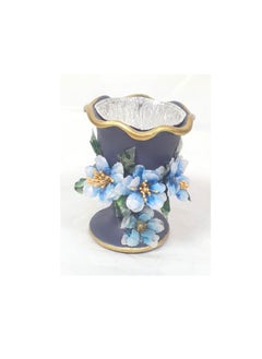 Buy Mubkher made of pottery with a three-dimensional rose design, medium size, blue color in UAE