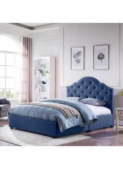 Buy Swedish Wood, MDF and linen Single Bed  200x100x120 cm  - Blue in Saudi Arabia