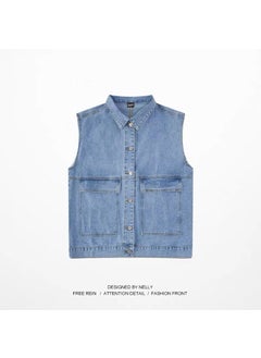 اشتري Mens Denim Vest Casual Loose Sleeveless Jacket Blue في الامارات