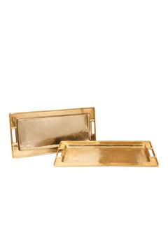 Buy Decorative Gold Trays by Objet D’Art, Beaufort Rectangular Bar Tray for Living Room, Ottoman and Coffee Table, Set of 2 Trays for Candles, Liquor, and Centerpieces in UAE