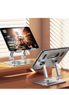 Buy Portable Foldable Stand with 360° Rotating Base, Height Adjustable, Compatible with laptops and iPad Pro/Air/Mini , Suitable for Kindle & Foldable Phones, Ideal for Home and Office, Aluminum (Silver) in UAE