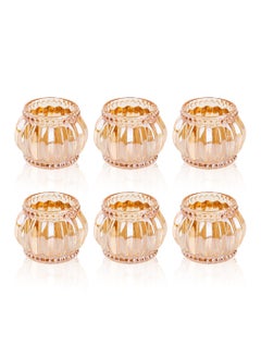 Buy Gold Votive Candle Holders Set of 6, Glass Vintage Round Tealight Candlestick Holders for Wedding Table Decor, Party Supplies, Bridal Shower Decorations, Centerpieces for Tables in UAE