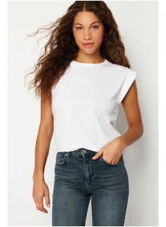 Buy White Ribbed Detailed Moon Sleeve Basic Knitted T-Shirt TWOSS24TS00008 in Egypt