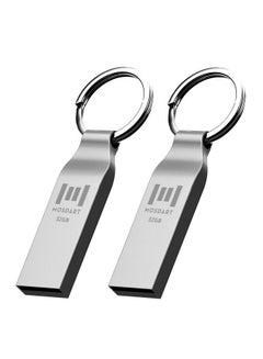 Buy 32Gb Metal Usb 2.0 Flash Drive 2 Pack Fat32 Thumb Drive With Keychain 32 Gb Waterproof Jump Drive 32G Memory Stick For Storage And Backup Silver in UAE
