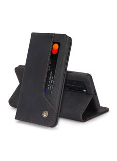 Buy for Huawei P40 Pro Case, Luxury PU Leather Magnetic Flip Phone Cover Black in Saudi Arabia