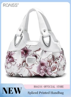 اشتري Women's PU Leather Handbag Fashion Ink Printing Pleated Large Capacity Messenger Bag في الامارات