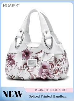 Buy Women's PU Leather Handbag Fashion Ink Printing Pleated Large Capacity Messenger Bag in UAE