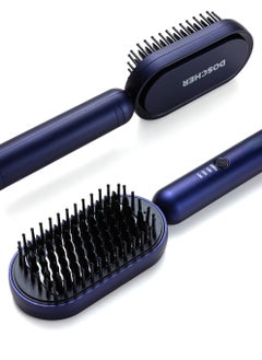 Buy Hair Straightener Brush, Hair Iron with Built-in Comb 30s Fast Ceramic Heating, 3 Temp Settings, Anti-Scald & 60-Minute Auto Shut-Off, Perfect for All Hair Types (Blue) in Saudi Arabia