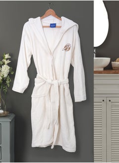 Buy Cotton bathrobe with a pocket &head cap for unisex, 100% Egyptian cotton, ultra-soft, highly water-absorbent, color-fast and modern, ideal for daily use, resorts and spas SIZE M in UAE