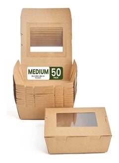 اشتري Ecoway Medium Kraft Lunch Box With Window Food Container Made With Craft Paper For Meals & Dessert, Take Away Container, Disposable, Eco-friendly, Compostable, Paperbox Restaurants - Pack Of 50, Brown في الامارات