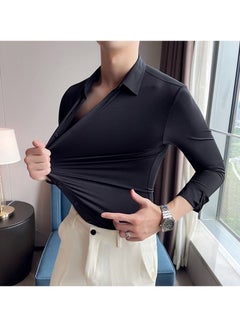 Buy Men's Seamless Shirt High Stretch Business Shirt Black in Saudi Arabia