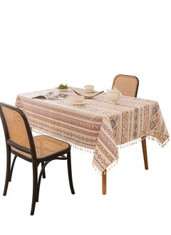 Buy Bohemia Cotton Linen Tablecloth - Ethnic Style for Party, Camping, Picnic, Kitchen, and Dining Room Decor - 71 X 55 inches - Color Geometry - White in UAE