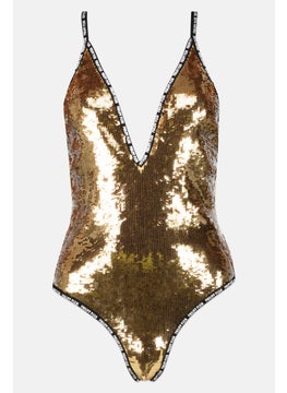 Buy Women Glitters One Piece Swimsuit, Gold in UAE