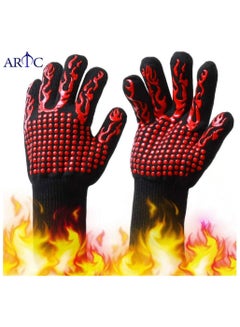 Buy ARTC Extreme Heat Resistant BBQ Hot Oven Gloves and Charcoal Grill Mitts With Insulated Silicone Non Slip Grips in UAE