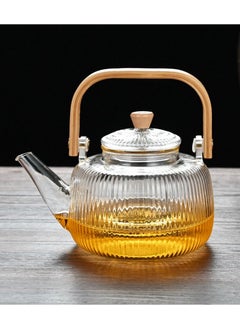 اشتري Borosilicate Stripe Glass Teapot With Infuser For Loose Leaf Tea, Blooming Tea, Flower Tea With Bamboo Handle, 1000 ML في الامارات