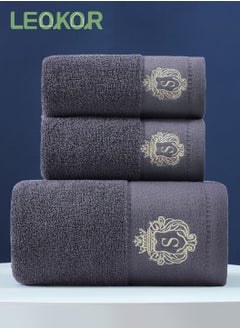 اشتري 3PCS Cotton Bath Towel Set Fast Absorbent Skin-friendly and Soft Bath Towel*1PCS and 2PCS Towels Grey في السعودية